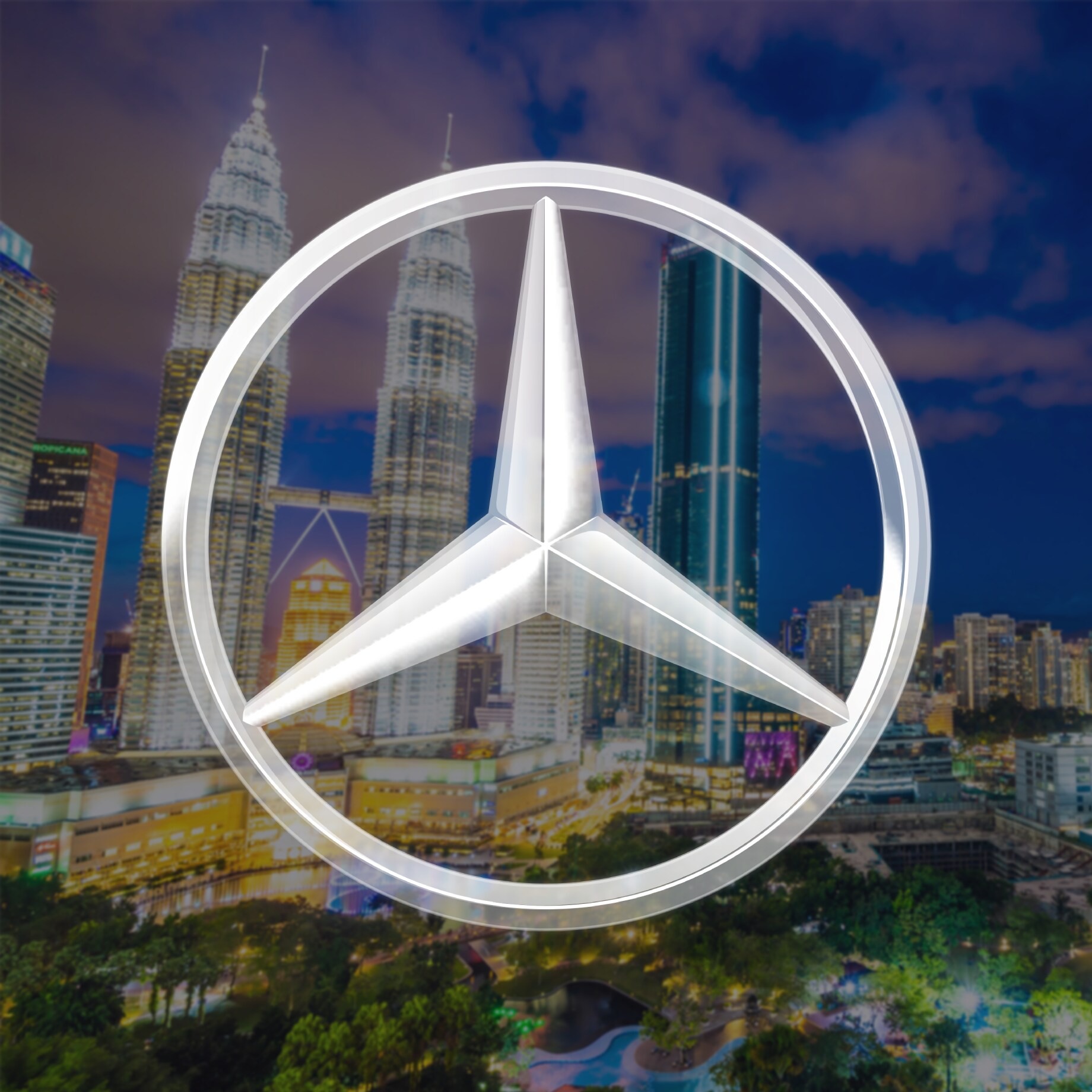 Mercedes-Benz Malaysia - About Us Kuala Lumpur skyline with Mercedes-Benz Star logo